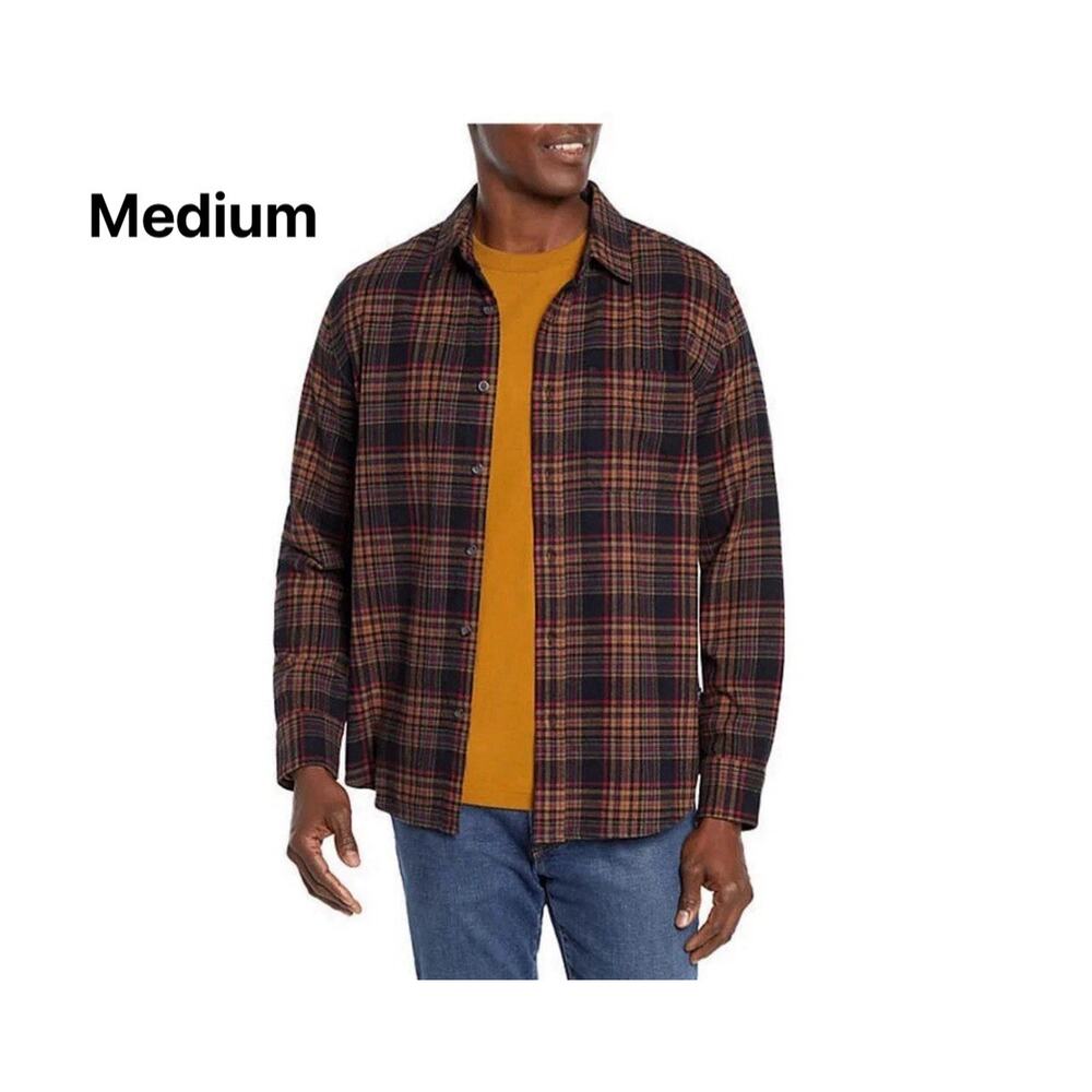 Eddie Bauer Men's 100% Cotton Brushed Twill Flannel Shirt Night Sky Ohio Plaid M